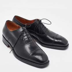 Salvatore Ferragamo Black Leather Brogue Wingtip Oxfords Size 41.5