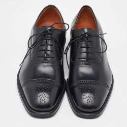 Salvatore Ferragamo Black Leather Brogue Wingtip Oxfords Size 41.5