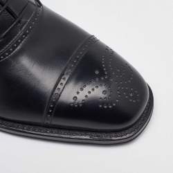 Salvatore Ferragamo Black Leather Brogue Wingtip Oxfords Size 41.5