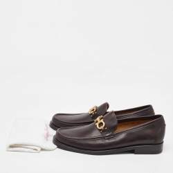 Pre Owned Salvatore Ferragamo Dark Brown Leather Gancini Slip On Loafers Size 41.5