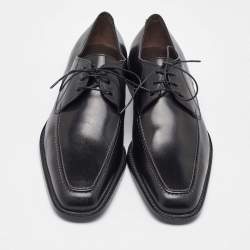 Pre Owned Salvatore Ferragamo Black Leather Lace Up Derby Size 41.5