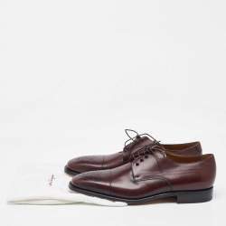 Pre Owned Salvatore Ferragamo Burgundy Leather Lace Up Derby Size 41.5