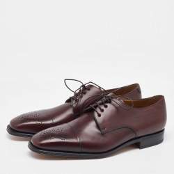 Pre Owned Salvatore Ferragamo Burgundy Leather Lace Up Derby Size 41.5