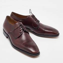Pre Owned Salvatore Ferragamo Burgundy Leather Lace Up Derby Size 41.5