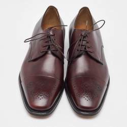 Pre Owned Salvatore Ferragamo Burgundy Leather Lace Up Derby Size 41.5