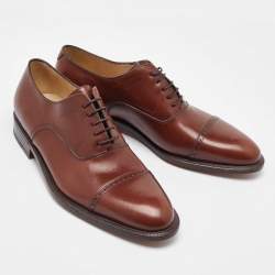Pre Owned Salvatore Ferragamo Brown Leather Lace Up Oxfords Size 41.5