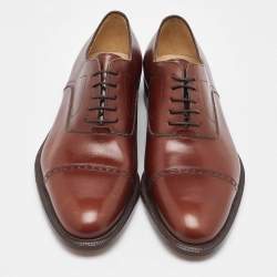 Pre Owned Salvatore Ferragamo Brown Leather Lace Up Oxfords Size 41.5