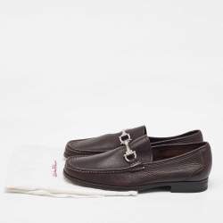 Pre Owned Salvatore Ferragamo Dark Brown Leather Gancini Loafers Size 41.5