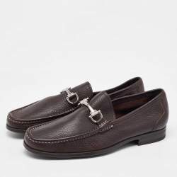 Pre Owned Salvatore Ferragamo Dark Brown Leather Gancini Loafers Size 41.5