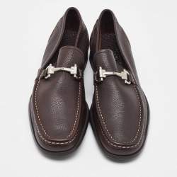 Pre Owned Salvatore Ferragamo Dark Brown Leather Gancini Loafers Size 41.5
