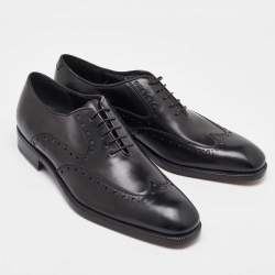 Pre Owned Salvatore Ferragamo Black Leather Lace Up Oxfords Size 41.5