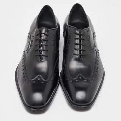 Pre Owned Salvatore Ferragamo Black Leather Lace Up Oxfords Size 41.5