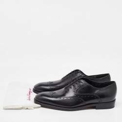 Pre Owned Salvatore Ferragamo Black Leather Lace Up Oxfords Size 41.5