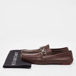Pre Owned Salvatore Ferragamo Dark Brown Leather Gancini Loafers Size 41.5