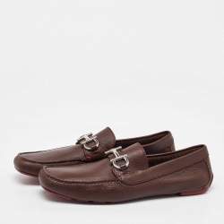 Pre Owned Salvatore Ferragamo Dark Brown Leather Gancini Loafers Size 41.5