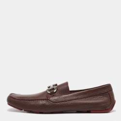 Pre Owned Salvatore Ferragamo Dark Brown Leather Gancini Loafers Size 41.5