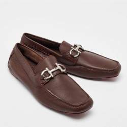 Pre Owned Salvatore Ferragamo Dark Brown Leather Gancini Loafers Size 41.5