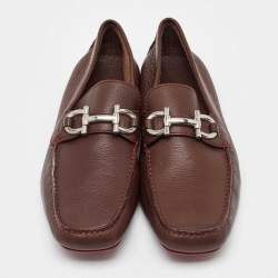 Pre Owned Salvatore Ferragamo Dark Brown Leather Gancini Loafers Size 41.5