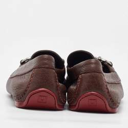 Pre Owned Salvatore Ferragamo Dark Brown Leather Gancini Loafers Size 41.5