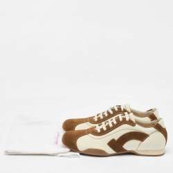 Salvatore Ferragamo Brown/Cream Suede and Fabric Low Top Sneakers Size 41.5