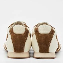 Salvatore Ferragamo Brown/Cream Suede and Fabric Low Top Sneakers Size 41.5