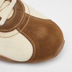Salvatore Ferragamo Brown/Cream Suede and Fabric Low Top Sneakers Size 41.5