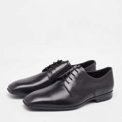 Pre Owned Salvatore Ferragamo Black Leather Lace Up Derby Size 41.5