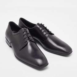 Pre Owned Salvatore Ferragamo Black Leather Lace Up Derby Size 41.5