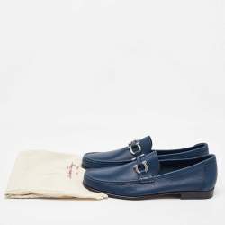 مملوكة مسبقًا Salvatore Ferragamo Blue Leather Gancini Slip On Loafers Size 41.5