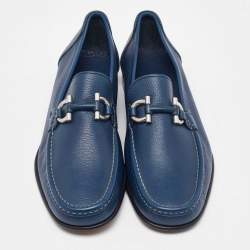 مملوكة مسبقًا Salvatore Ferragamo Blue Leather Gancini Slip On Loafers Size 41.5