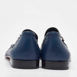 مملوكة مسبقًا Salvatore Ferragamo Blue Leather Gancini Slip On Loafers Size 41.5