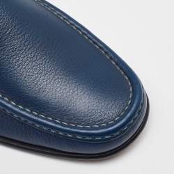 مملوكة مسبقًا Salvatore Ferragamo Blue Leather Gancini Slip On Loafers Size 41.5