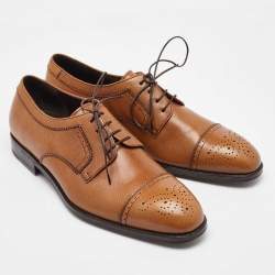 Salvatore Ferragamo Tan Leather Lace Up Brogue Derby Size 41.5