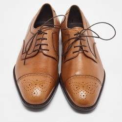 Salvatore Ferragamo Tan Leather Lace Up Brogue Derby Size 41.5
