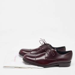 Pre Owned Salvatore Ferragamo Dark Burgundy Leather Lace Up Derby Size 41.5