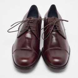 Pre Owned Salvatore Ferragamo Dark Burgundy Leather Lace Up Derby Size 41.5