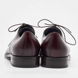 Pre Owned Salvatore Ferragamo Dark Burgundy Leather Lace Up Derby Size 41.5