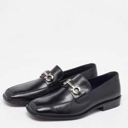 Pre Owned Salvatore Ferragamo Black Leather Slip On Gancini Loafers Size 41.5
