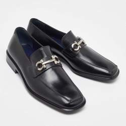 Pre Owned Salvatore Ferragamo Black Leather Slip On Gancini Loafers Size 41.5