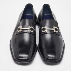 Pre Owned Salvatore Ferragamo Black Leather Slip On Gancini Loafers Size 41.5