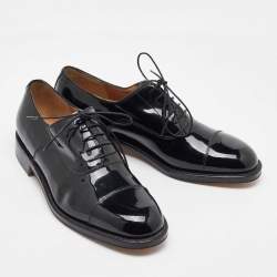 Pre Owned Salvatore Ferragamo Black Patent Leather Lace Up Oxfords Size 41.5