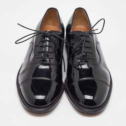 Pre Owned Salvatore Ferragamo Black Patent Leather Lace Up Oxfords Size 41.5