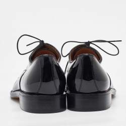 Pre Owned Salvatore Ferragamo Black Patent Leather Lace Up Oxfords Size 41.5