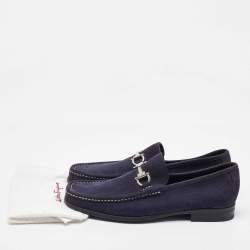 Pre Owned Salvatore Ferragamo Navy Blue Nubuck Leather Gancini Loafers Size 41.5