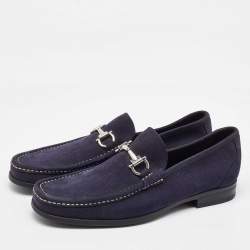 Pre Owned Salvatore Ferragamo Navy Blue Nubuck Leather Gancini Loafers Size 41.5