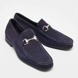 Pre Owned Salvatore Ferragamo Navy Blue Nubuck Leather Gancini Loafers Size 41.5