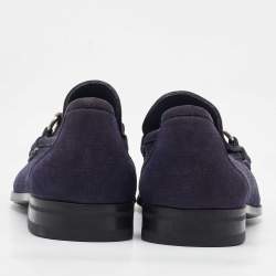 Pre Owned Salvatore Ferragamo Navy Blue Nubuck Leather Gancini Loafers Size 41.5