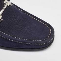 Pre Owned Salvatore Ferragamo Navy Blue Nubuck Leather Gancini Loafers Size 41.5