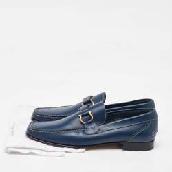 Pre Owned Salvatore Ferragamo Blue Leather Gancini Loafers Size 41.5