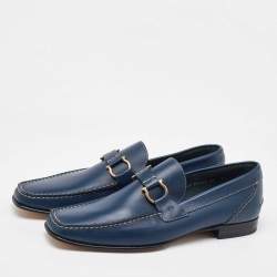 Pre Owned Salvatore Ferragamo Blue Leather Gancini Loafers Size 41.5